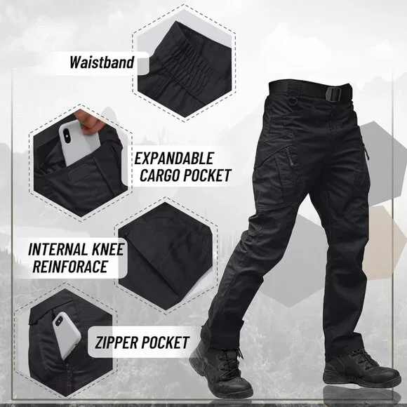 Men's 9-Pocket Tactical Cargo Pants - Durable Water-Resistant & Flexible Design